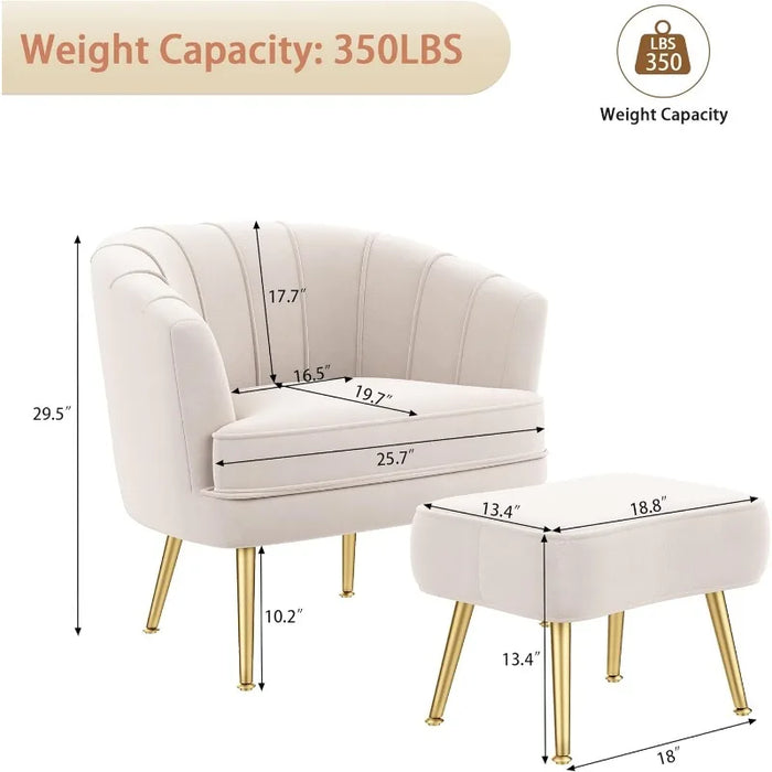 Andeworld Velvet Accent Chair with Ottoman, Upholstered Modern Single Sofa Side Chair,Comfy Barrel Club Living Room Armchair w