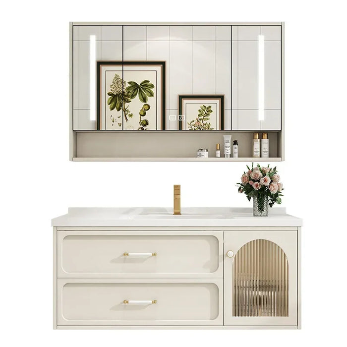 America White Bathroom Cabinet Vanity with Top Sink Modern Storage Cabinet with 2 Soft Closing Doors Single Sink Bathroom Vanity