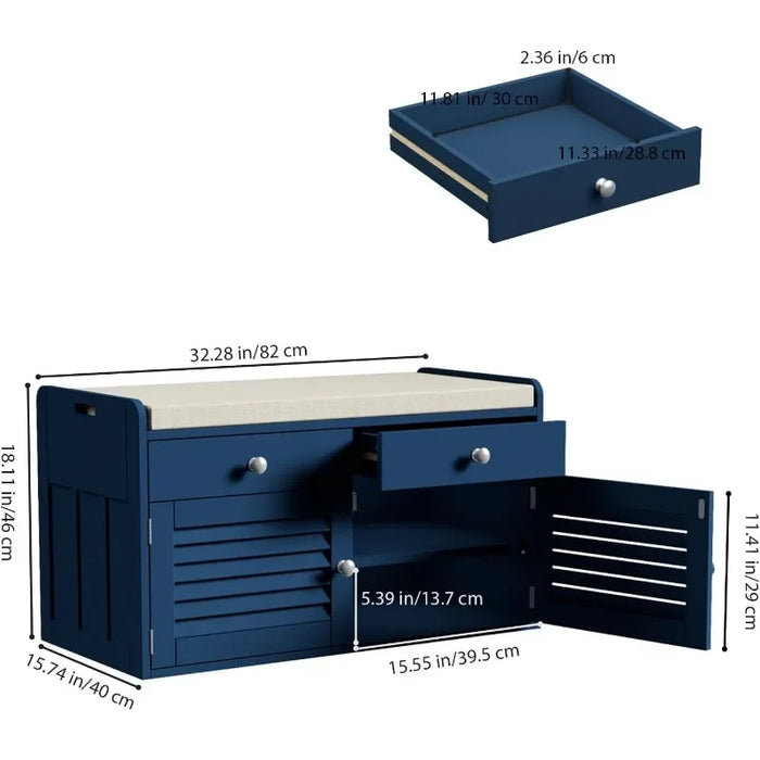 WARMHONIU Shoe Storage Bench with 2 Drawers & 2 Door Cabinet Entryway Bench with Shoe Storage Shoe Bench with Cushion