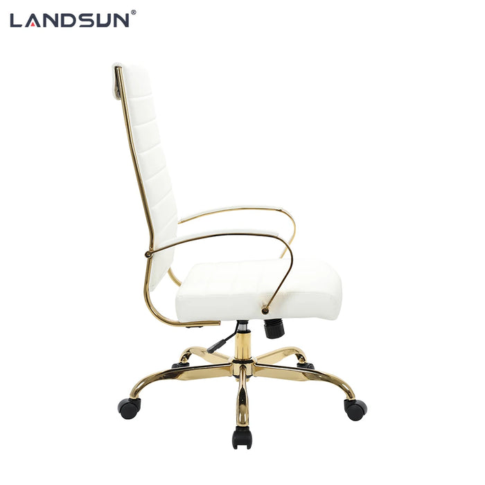 White PU Leather Executive Chair Furniture Golden Chromed Metal Frame Swivel Office Chair