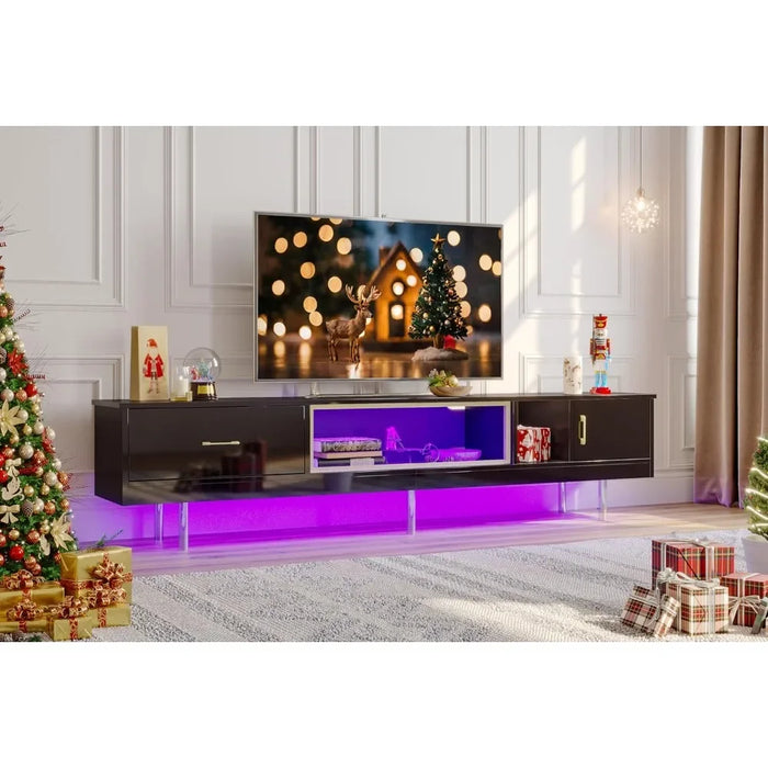 80 Inch High Gloss Entertainment Center with Storage for Televisions up to 85" LED TV Stand with Drawer & 2 Storage Cabinets