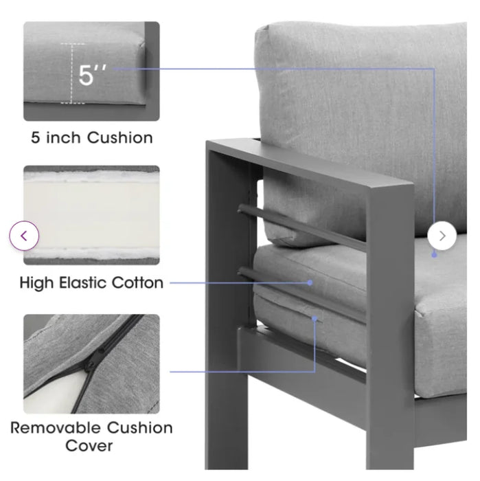 3-Pieces Outdoor All-Weather Conversation Set Sectional Sofa Corner Sofas Grey Aluminum with Dark Grey Cushions