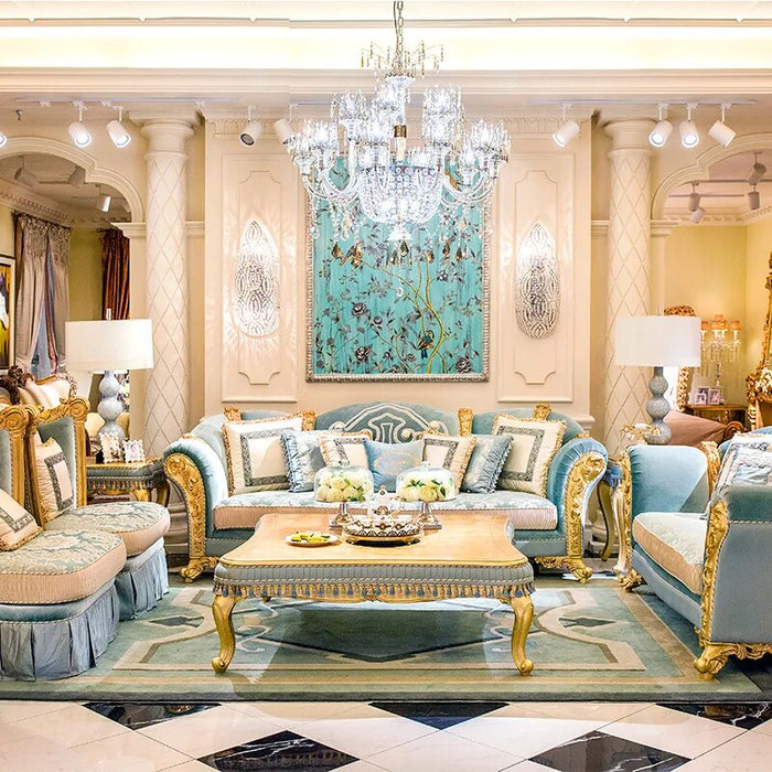 European solid wood carved  coffee table group legal luxury cloth sofa villa living room furniture customization