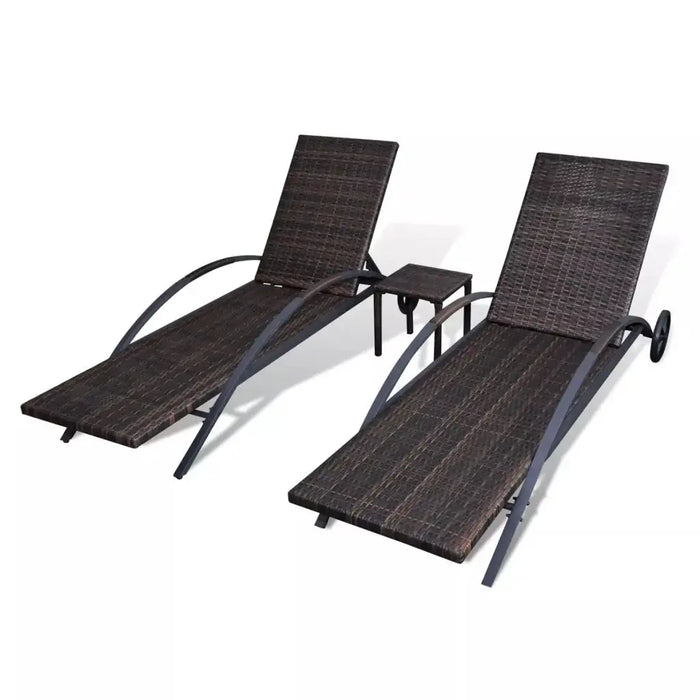 Outdoor Patio Garden Sun Lounger Lounge Chairs for Pool Outside Deck with Table Poly Rattan Brown
