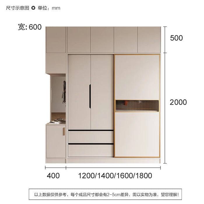 Luxurious cream style sliding door wardrobe household bedroom modern simple locker sliding door wardrobe