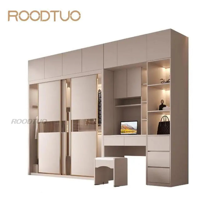 Sliding Door Wardrobe Nordic Modern Home Furniture Bedroom Desk Dresser In One Combination Light Luxury Corner Wardrobe