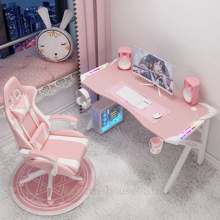 RGB Pink gaming desk girls gamer live combination office computer desk PC table fashion lovely bedroom laptop desk study table