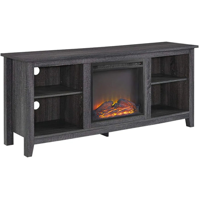 Walker Edison Wren Classic 4 Cubby Fireplace TV Stand for TVs up to 65 Inches, 58 Inch, Charcoal