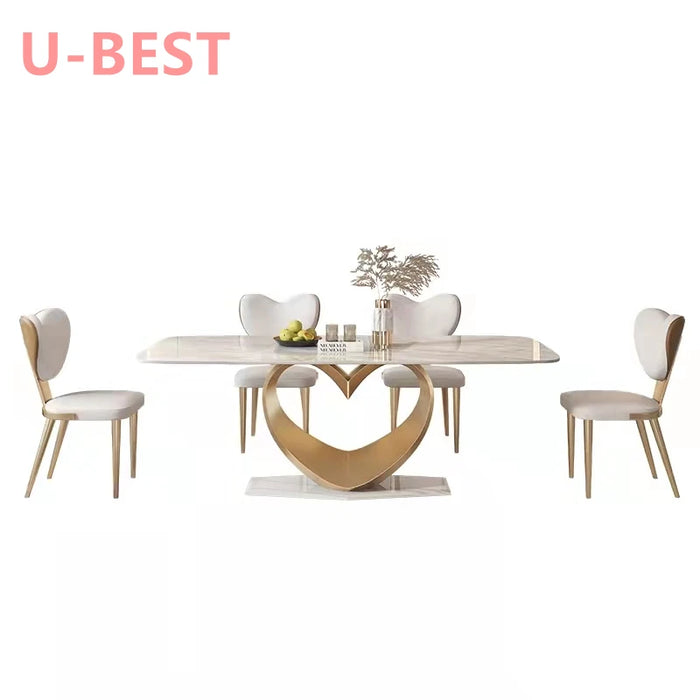 U-BEST Dining Table And Chairs Stainless Steel Frame Luxury Dinning Table Set Modern Marble Dining Room Table