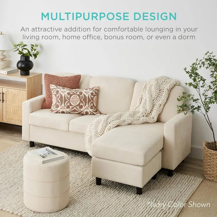 Best Choice Products Upholstered Sectional Sofa for Home, Apartment, Dorm, 3-Seat, L-Shape Design, Reversible Ottoman Bench
