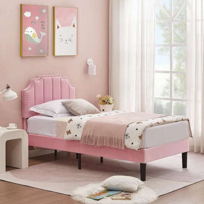 Bed frame with adjustable headboard/clustered mattress base, supported by wooden boards, easy to assemble, bed frame