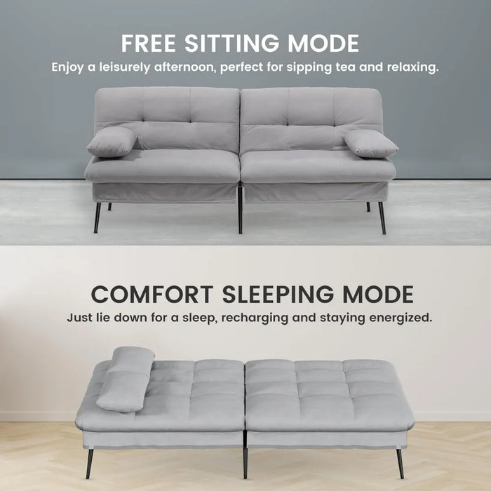 Convertible Futon Sofa Bed, 68" Fabric Futon Sofa with Adjustable Backrest for Living Room Furniture (Grey)