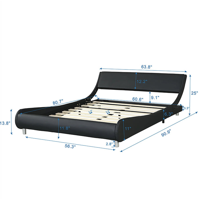 Faux Leather Upholstered Platform Bed Frame,Curve Design,Wood Slat Support
