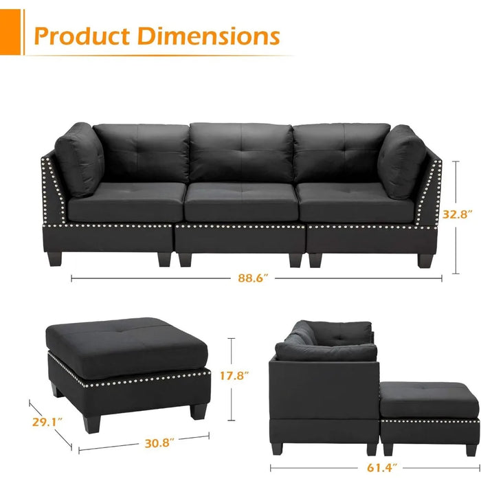 88.6 inch convertible sectional sofa,with footrest,Modern tufted linen L-shaped sofa,with reversible chaise longue