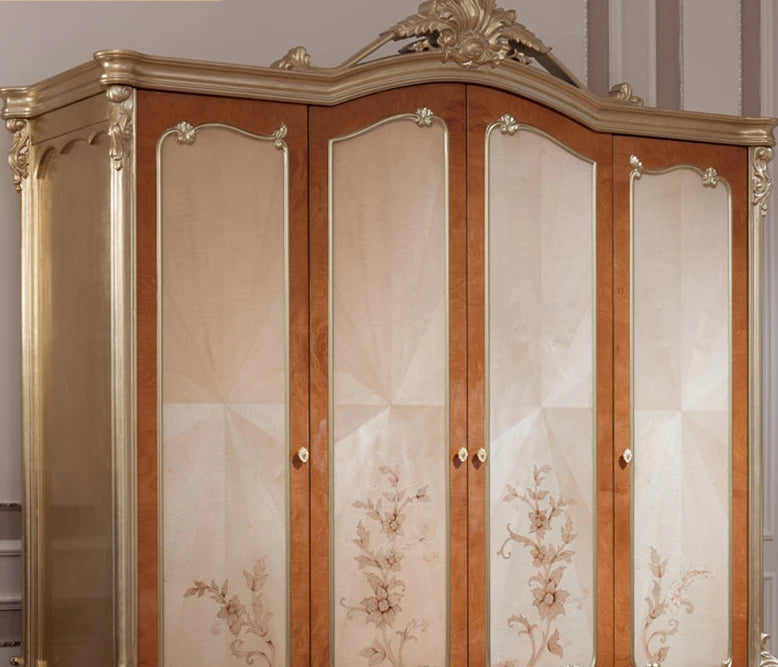 Neoclassical four-door wardrobe locker furniture multifunctional storage cabinet solid wood bedroom