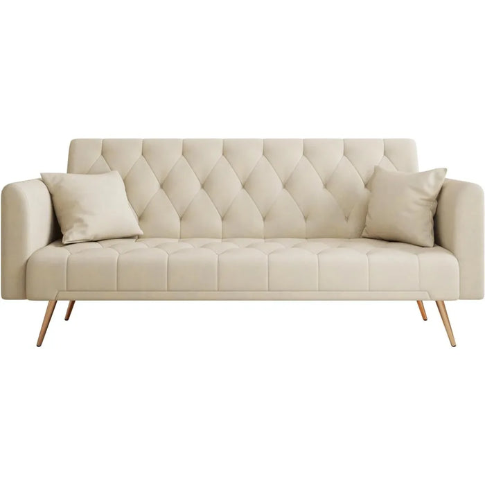 71" Modern Fabric Convertible Futon,Upholstered Loveseat Sofa w/Adjustable Backrest, Sleeper Couch Bed,Beige