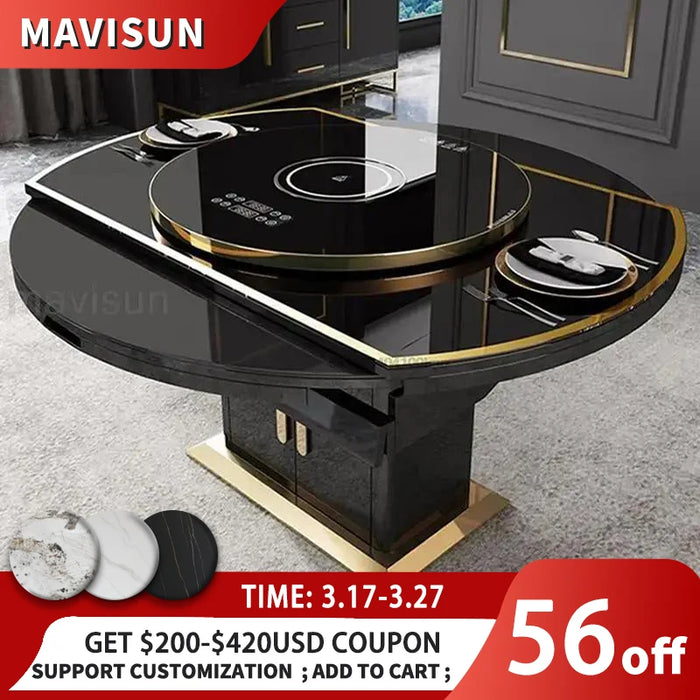 Light Luxury Unfolded Rectangle Dining Room Tables With Induction Cooker And Large Storage Space Kitchen Table For 6-8 People