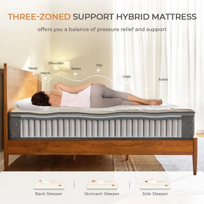12 Inch Bed Mattress Bamboo Charcoal Foam Hybrid Queen Size Mattress with Pocketed Coils for Comfort Sleep and Balanced Support