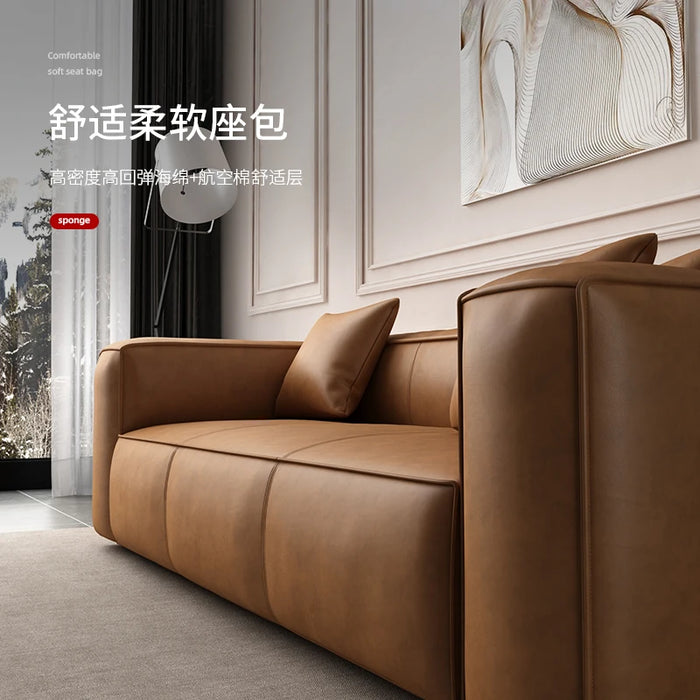 Leather Sofa Living Room Simple Modern Three-Seat Combination Italian Minimalist Sofa