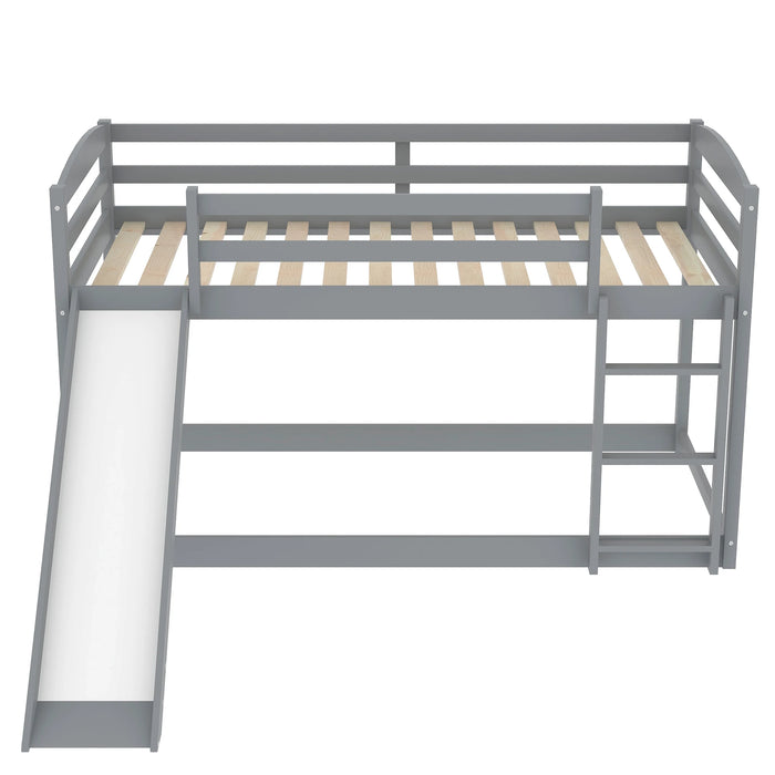 Twin over Twin Bunk Bed with Convertible Slide and Ladder , Gray