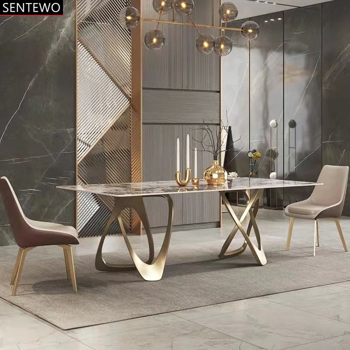 Luxury Marble Dining Table Set 6 8 Chairs Stainless Steel Gold Base Nordic Rock Slab Tables Chair Chaise Comedor 4 Sillas Tablo
