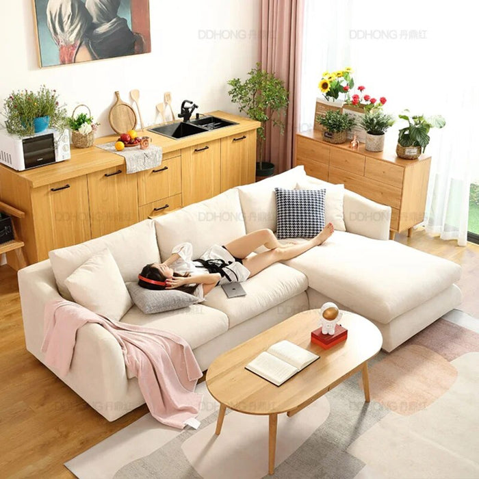 Nordic Latex Fabric White Sofa Modern Minimalist Living Room Corner Japanese Beige Super Soft Down Sofa Sets Home Furniture