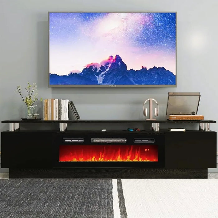 Fireplace TV Stand with 36" Electric Fireplace,Entertainment Center with LED Light,2 Tier TV Console Stand for TVs Up to 80"