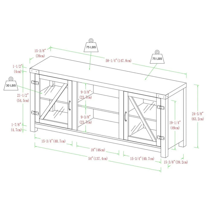 TV Stand, Modern Farmhouse Glass Door for TVs Up To 65", Stone Grey, Tv Stand Living Room Furniture