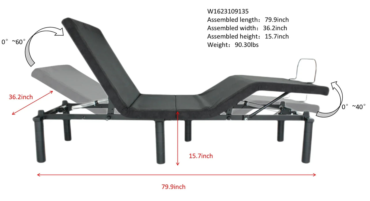 Adjustable Bed Base Bed Frame with Remote Control Folding Design- TXL
