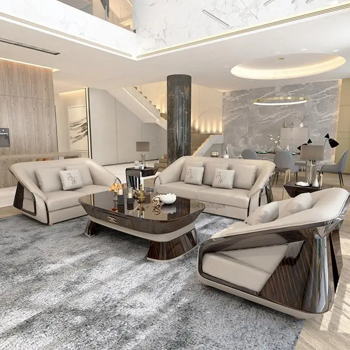 Large Villa Minimalist Sofa Set Leather Sofa Single Love-Seat 3 Seat Lounge Couch Italian Living Room Upholstered Armchair