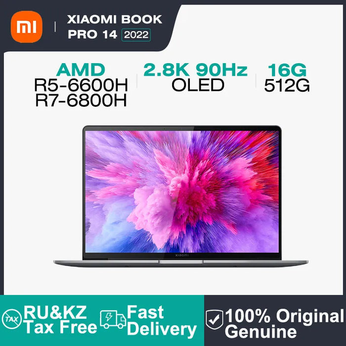 Original Xiaomi Book Pro 14 Laptop 14 Inch 2.8K 90Hz OLED Screen Notebook AMD R5-6600H R7-6800H 16GB 512GB SSD Laptop Computer