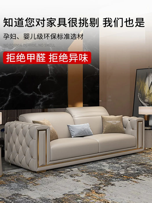 Light luxury leather sofa villa living room combined furniture Italian American postmodern net red leather sofa