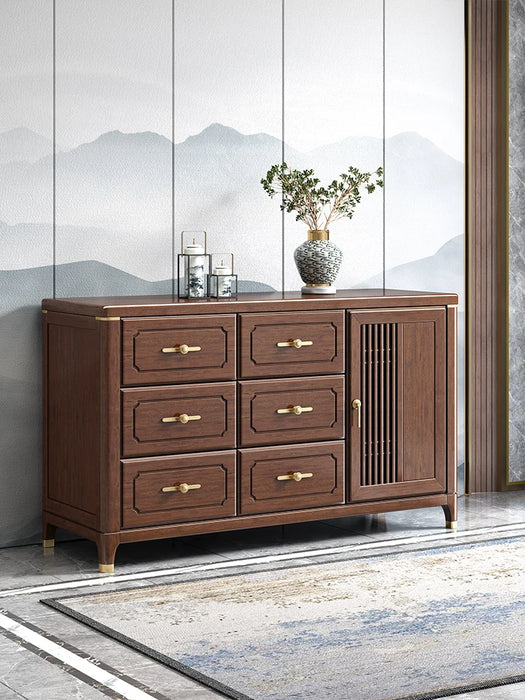 New Chinese solid wood cupboards walnut sideboards bedroom drawers storage cabinets six cupboards living room cabinets lockers