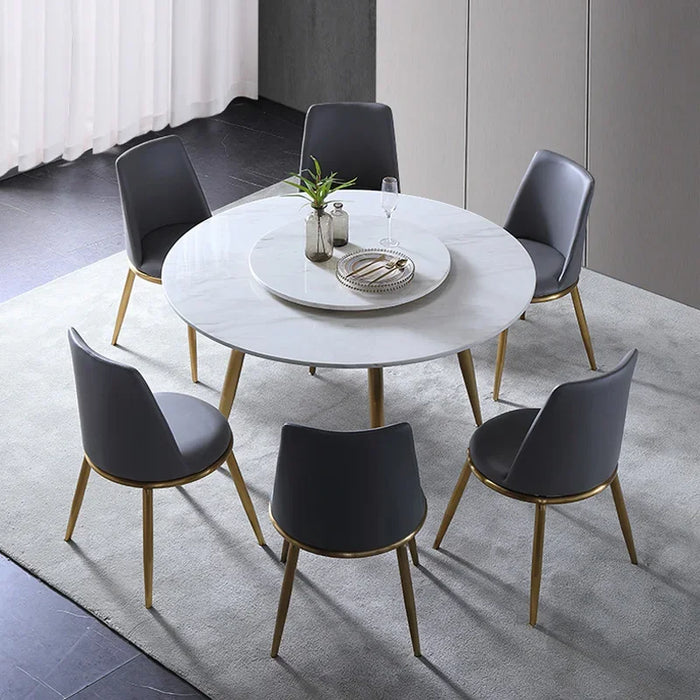 Marble round dining table and chair combination simple modern small family light luxury stainless steel 6-person dining table No