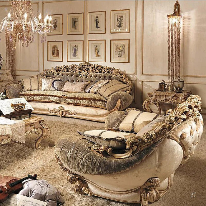 Modern Luxury European Style Hand Carved Solid Wood Sofa Set with Fabric Upholstery for Living Room and Villa Lounge Couch