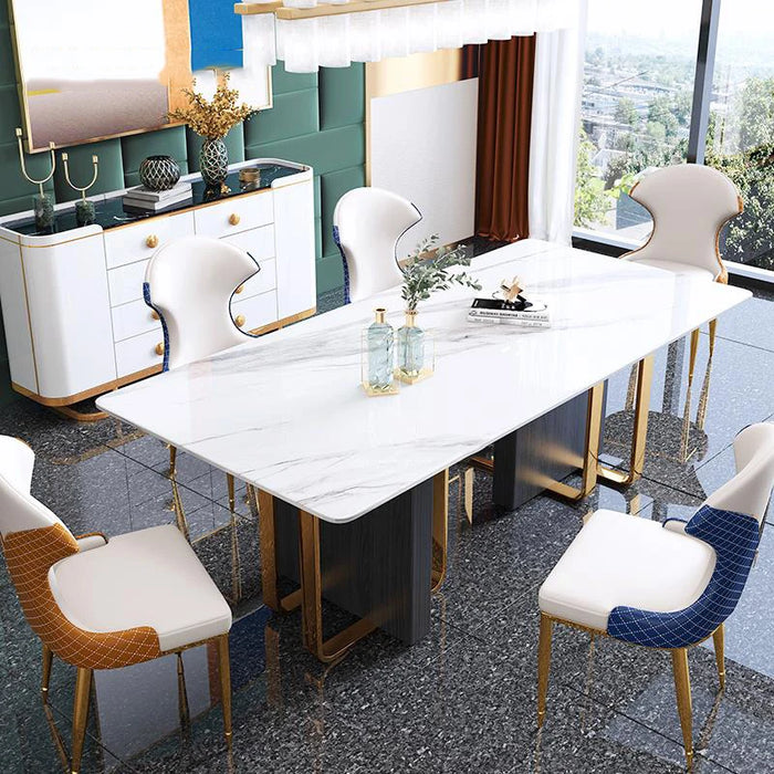 Modern Restaurant Dinning Furniture Simple Wooden Base Table Coffee Center Luxury Stainless Steel Frame Sltae Kitchen Table 1.8m