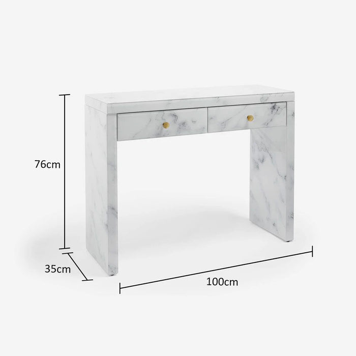 Modern Design Tempered Glass Marble Texture Vanity Table Dressing Table for Bedroom, Living Room