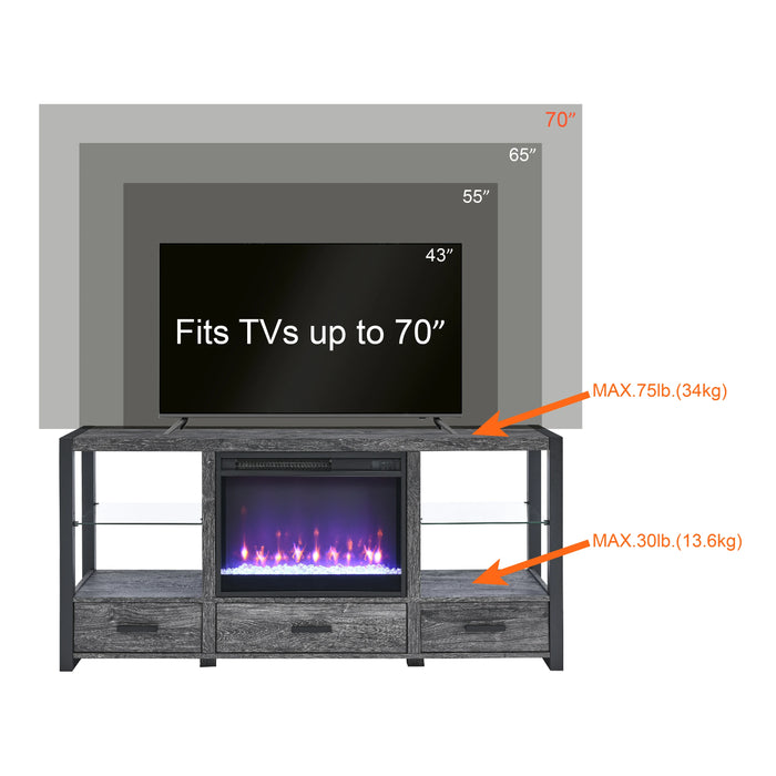 60 Inch Media TV Stand With Electric Fireplace Sync Colorful LED Lights Reclaimed Barnwood Color / Dark rustic oak[US-Stock]