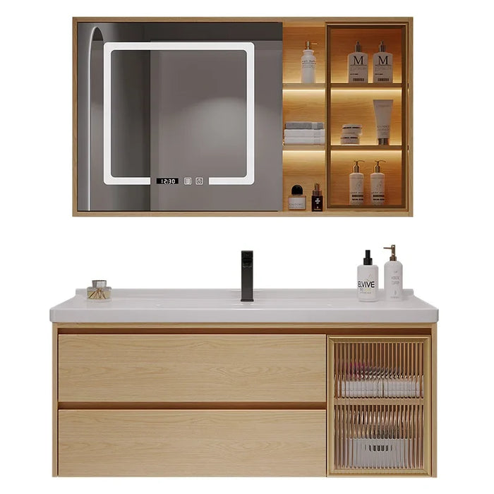 Log Colored Bathroom Cabinets Smart Mirror Cabinet Integrated Ceramic Washbasin Bathroom Cabinet Vanity Sink Bathroom Furniture