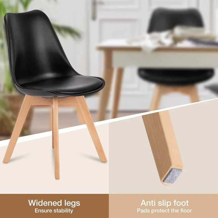 Dining Chairs Set of 4 Mid-Century Modern Dinning Chairs, Living Room Bedroom Outdoor Lounge Chair PU Leather Cushion and Wood