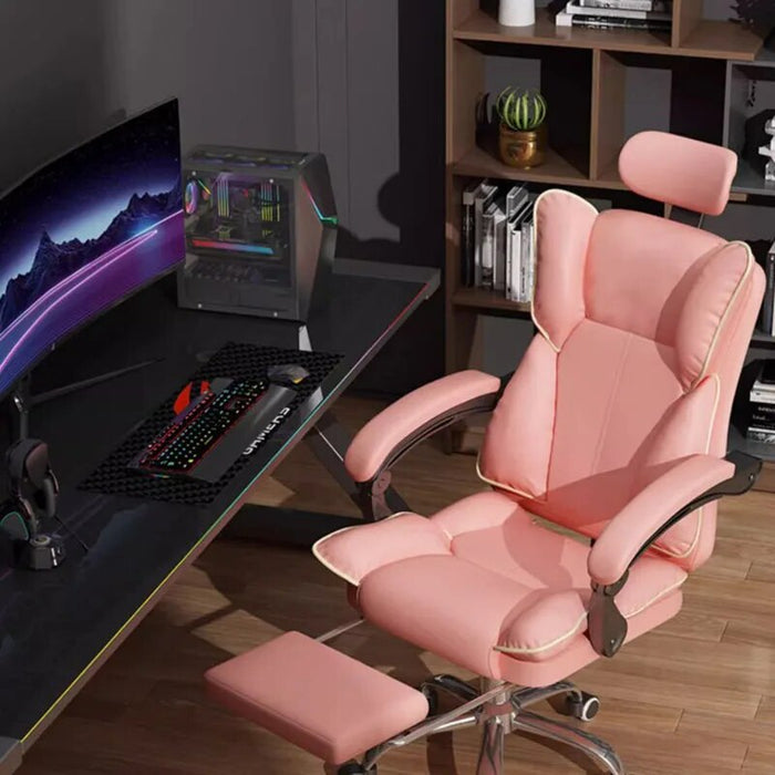 Luxury Leather Office Chair Footrest Back Cushion Wheels Mobile Recliner Chair Computer Study Sillas De Oficina Office Furniture