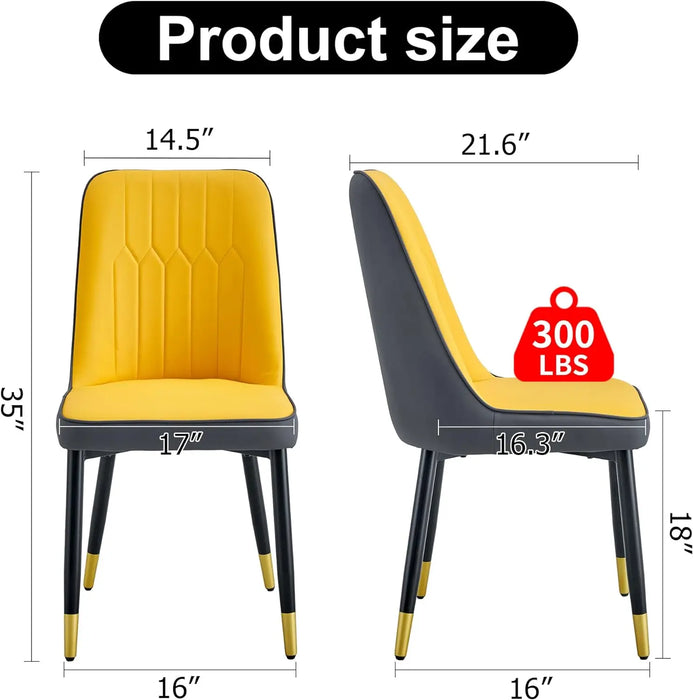 Modern Dining Chairs Set of 2, Faux Leather Dining Room Chairs PU Upholstered Yellow Kitchen Chair