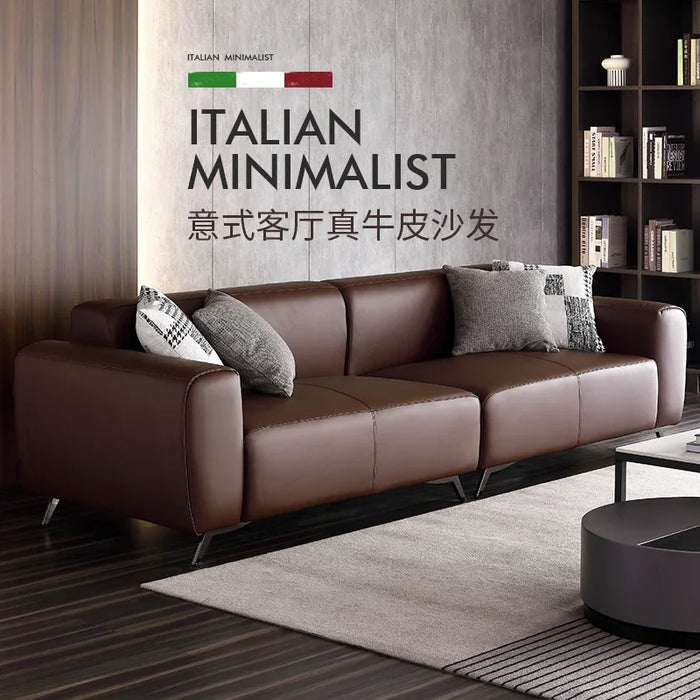 Italian minimalist leather sofa modern simple small family living room combination Nordic Light luxury straight row three person