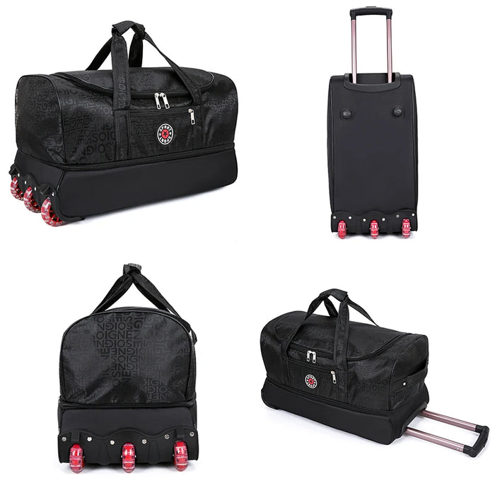 Large Capacity Lightweight Oxford Roller Trolley Case Overseas Travel Shipping Luggage Extendable Moving Bag Storage Backpack