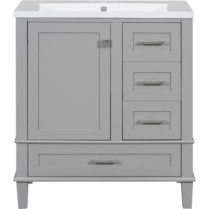 Merax 30 Inch Bathroom Vanity with Sink Top Combo, Modern Cabinet with Soft Closing Door & 3 Storage Drawers, Grey