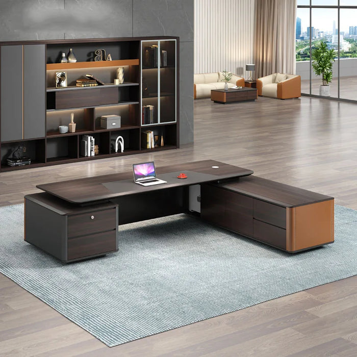 L Shaped Office Desk Computer Organizer Table Modern Executive Storage Drawers Desk Table Wooden Bureau Meuble Desk Supplies