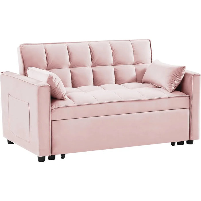 55.2" LoveSeat, Velvet Lounge Futon Chaise, Reversible Bed & Pockets & Toss Pillows, 2-seat Fabric Convertible, Pull Out Couch