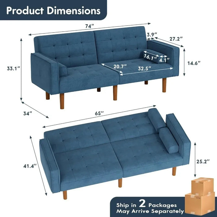Living room sofa convertible combination futon sofa bed puff furniture fabric comfort home furniture, sea blue