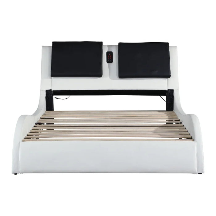 Leather Upholstered Platform Bed Frame with led lighting ,Bluetooth connection to play music /RGB control