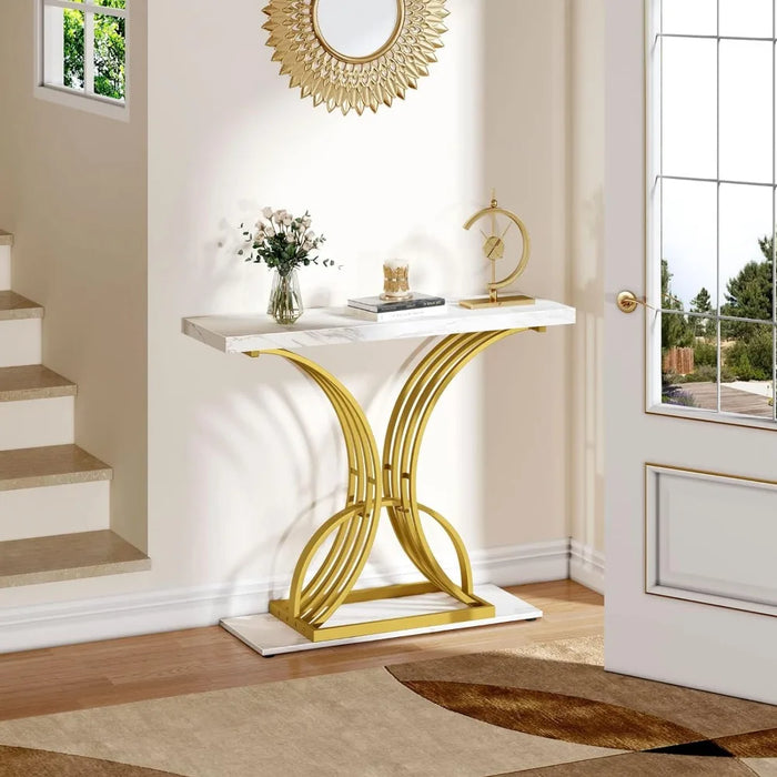 40 Inch Narrow Entryway Table Gold Console Table Hallway Faux Marble White Bedside Tables Side Living Room Sofa Furniture Home